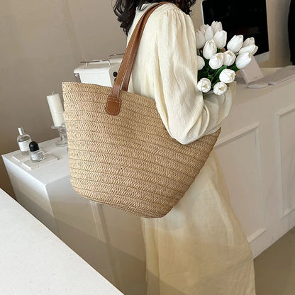 Beige Straw Beach Bag